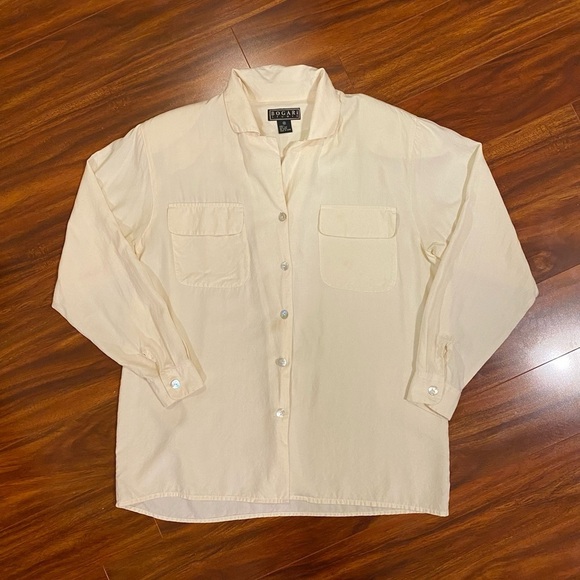 Vintage Bogari Studio Woman’s 100% Silk Cream Button-Up Formal Shirt .Medium - Picture 3 of 12